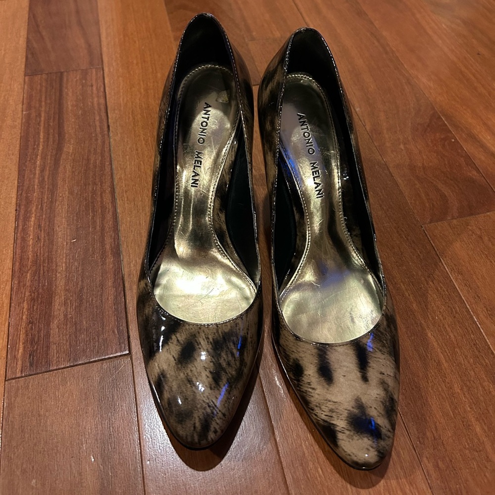 Antonio Melani Leopard Print Patent Leather 3” Heels SZ 8
